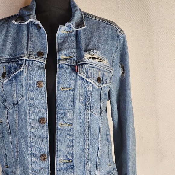 Levi Strauss Medium Wash Distressed Red Label Vintage Original Jean Jacket Sz S - Picture 5 of 16